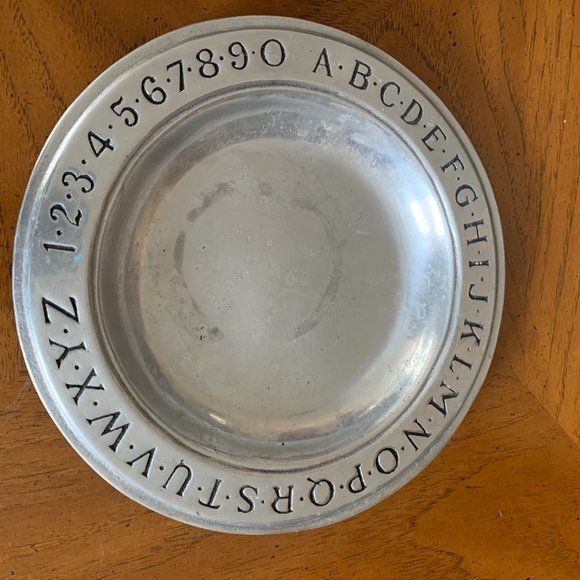 Vintage Wilton Pewter RWP Child's Alphabet & Numbers ABC-123 9" Bowl Plate - Picture 1 of 7